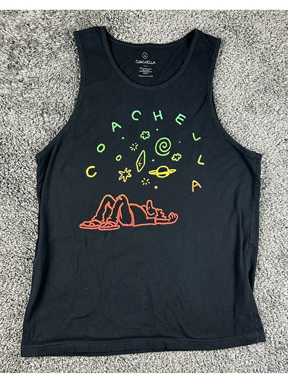 Coachella 2016 Music Festival Tank Top Mens L Black Graphic Concert Band Lineup